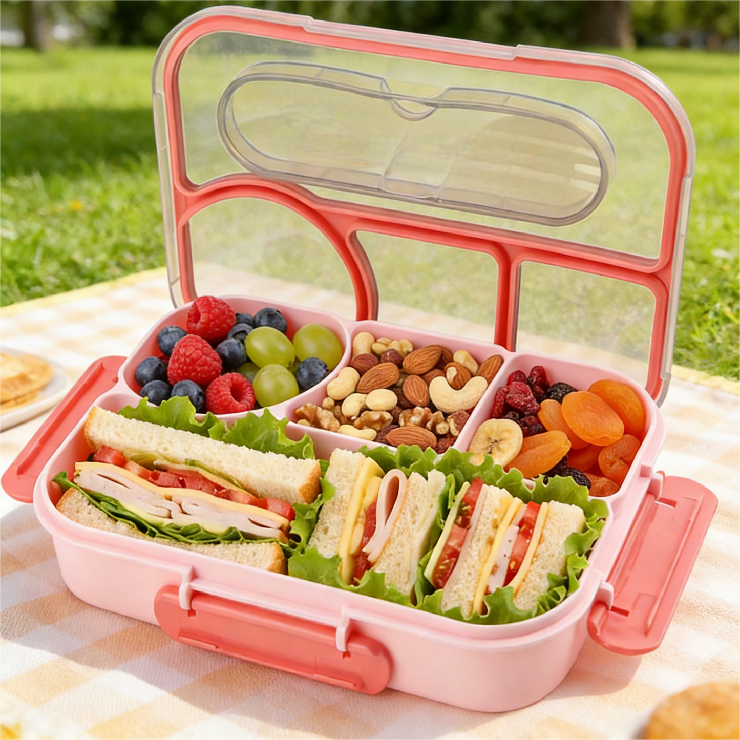 4 Compartments Lunch Box, Snack Containers Reusable Lunch Containers Drop-Proof