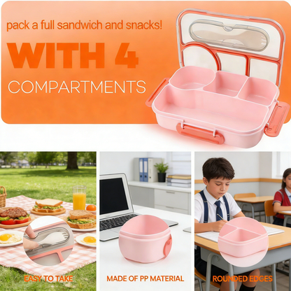 4 Compartments Lunch Box, Snack Containers Reusable Lunch Containers Drop-Proof