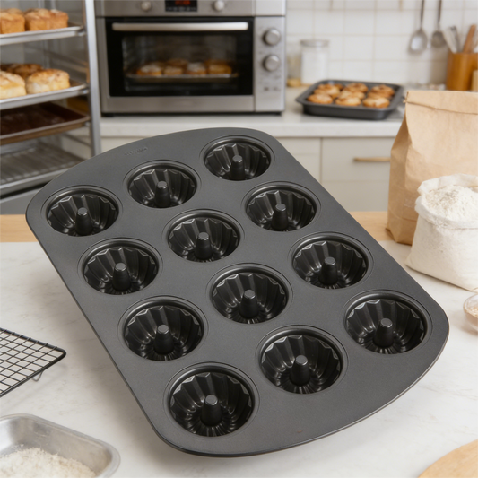 Gold Non-Stick 12-Cavity Mini Fluted Cake Pan, Stainless Steel Bakeware,